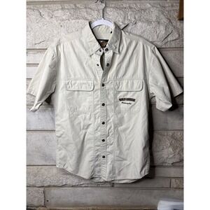 Harley-Davidson Mens Size M Short Sleeve Button Up Shirt Tan Khaki Beige